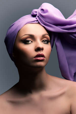 portrait of a girl with a bandage on his headの写真素材