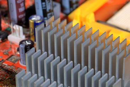 Close up of a chipset heatsink on motherboardの写真素材