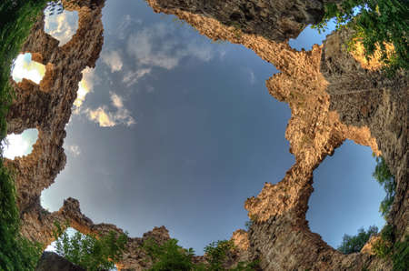 Old castle ruins in Transcarpathian Ukraine village Seredne
