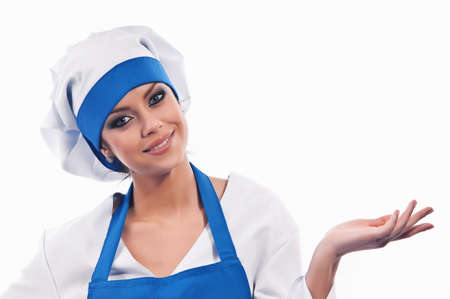 pretty girl in clothes cook, isolated background