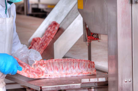 close up of meat processing in food industryの写真素材