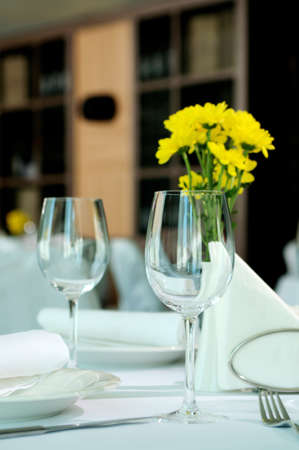Empty glasses set in restaurant. Part of interiorの写真素材