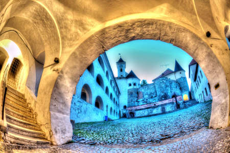 View of old Palanok Castle or Mukachevo Castle, Ukraine, built in 14th centuryのeditorial素材