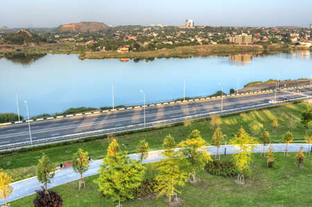 overcast urban landscape of Donetsk, East Europe, Ukraineの写真素材