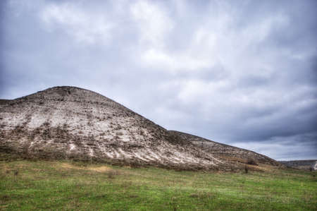 The rocky outcrop is located in the Upper Cretaceous in Constantinovskiy region Donetsk region near the Belokuzminovka village Ukraineの写真素材