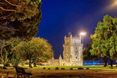 The Tower of Belem by night. Lisbon, Portugal.のeditorial素材