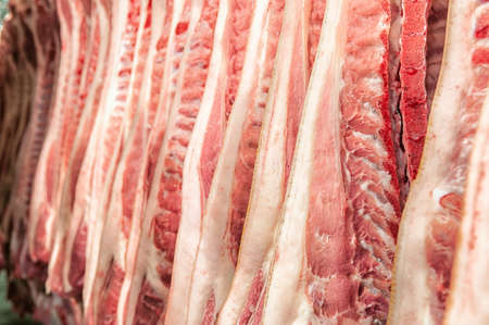 Fresh meat pigs in a cold cut factory