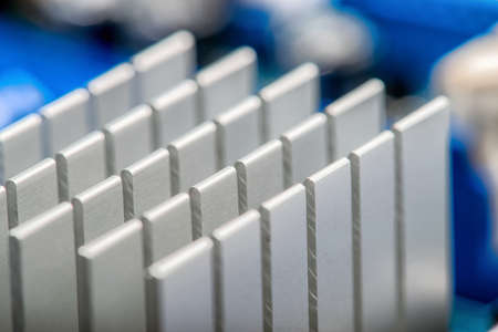 Close up of a chipset heatsink on motherboardの写真素材