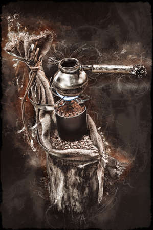 still life with a coffee pot on the fireの写真素材