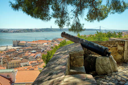 Cannon at Castelo de Sao Jorge, Lisbon, Portugalの写真素材
