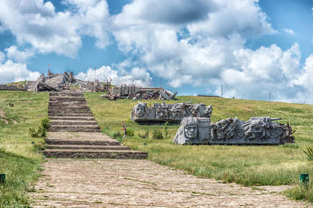 Damaged during the July fighting memorial complex on the top of the Saur-Graves (as a result of attacks in August 2014 was completely destroyed)の写真素材