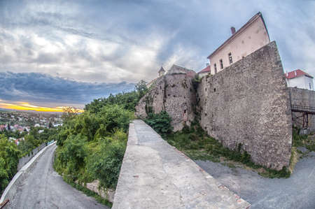 View of old Palanok Castle or Mukachevo Castle, Ukraine, built in 14th centuryの写真素材