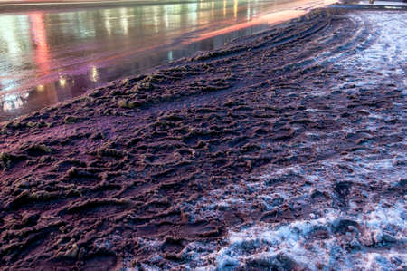 winter road in the evening in the cityの写真素材