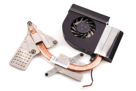 cooler with a cooler with a laptop on a white backgroundの写真素材