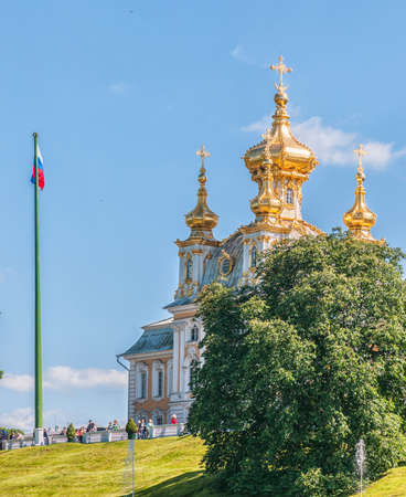 Peterhof, Russia, king's palace and fountain grand cascade, surroundings of St. Petersburg.のeditorial素材