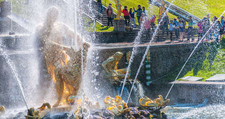 Samson tearing the lion's jaws. The sculpture of the Big cascade fountain in Peterhofのeditorial素材