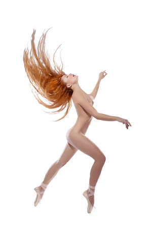 picture of dancing naked redhead over whiteの写真素材