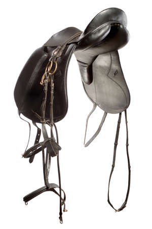 saddle for horse from leather isolated on whiteの写真素材