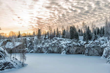 Marble kanyon in Ruskeala, Karelia in winter, Russiaの写真素材