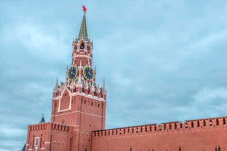 Russia, Moscow, Red Square, Kremlin, Heart of Russia, Chiming clock, Spasskaya Towerの写真素材