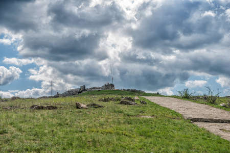Monument to Soviet soldiers piled rubble, destroyed after the hostilities of 2014. DNR, Ukraine, Saur-Tomb.の写真素材