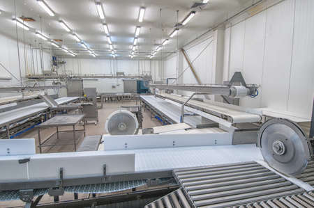 Industrial production cutting large quantities of meat