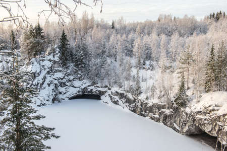 Marble kanyon in Ruskeala, Karelia in winter, Russiaの写真素材