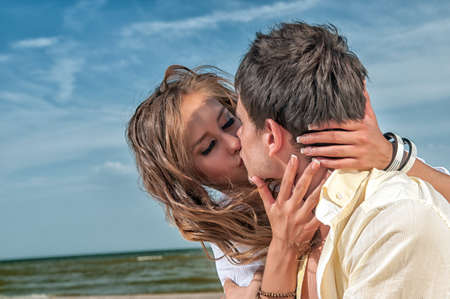 Romantic couple having fun on the seaside