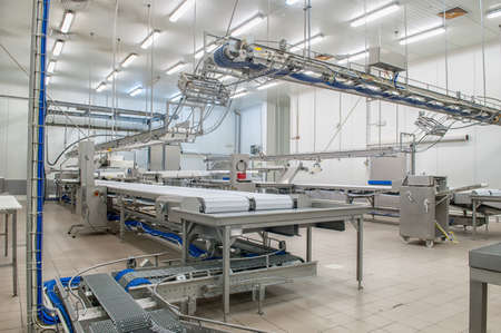 Industrial production cutting large quantities of meat