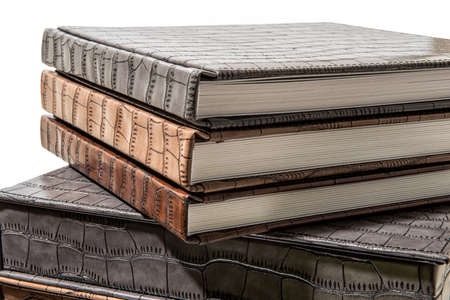 different sizes albums and books on a white background