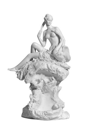 Classic white marble statue of a naked woman on a white backgroundの写真素材