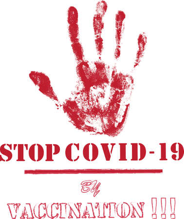 Vector image with the banner stop covid-19 by vaccination.のイラスト素材