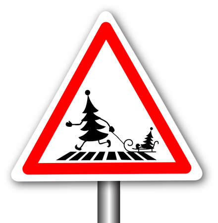 Vector image of a road sign with the christmas tree crossing the road.のイラスト素材