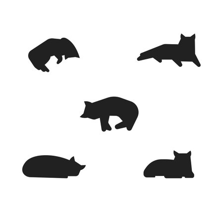 lying sleeping cat silhouette vector in minimal, simple styleのイラスト素材