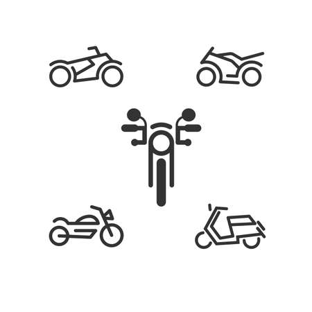 Moto Icon Set vector in minimalist, monoline line art styleのイラスト素材