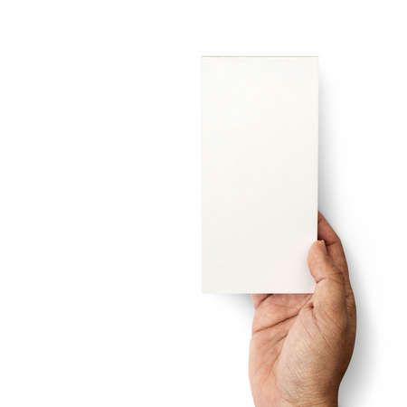 Hand holding a blank brochure booklet mock up.