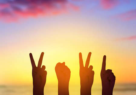 Silhouette sign language concept of the new year 2021.の写真素材