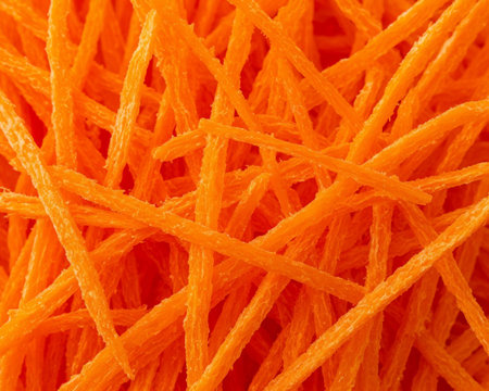 Close up of orange carrot strips for background.の素材