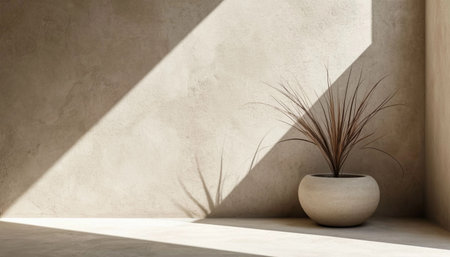 Vase with dry grass on concrete wall backgroundの素材