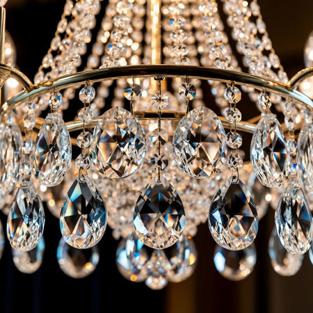 Beautiful crystal chandelier close-up. Luxury chandelierの素材