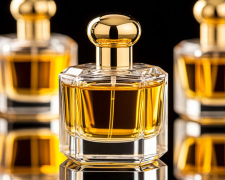 Perfume bottle isolated on black background, clipping path included.の素材
