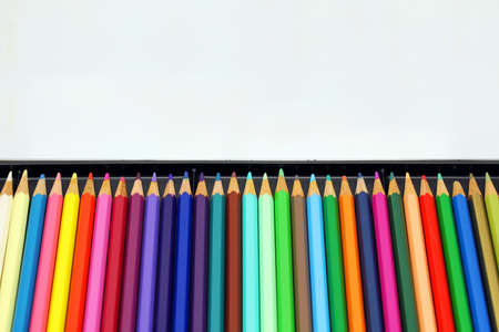 Colored pencils in the box, Line of colored pencils, Crayons.の写真素材