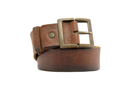 Leather belt for men isolated on white background. Men fashion and accessories.の写真素材