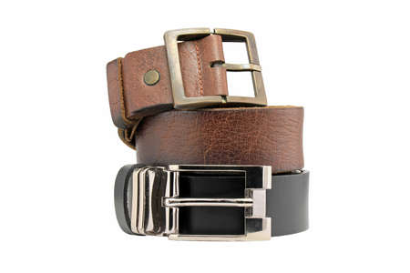 Leather belt for men isolated on white background. Men fashion and accessories.の写真素材