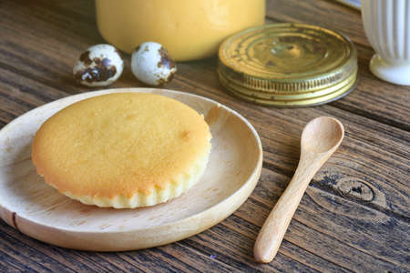 A soft homemade cake with english tea, Light breakfast in the morning, Indulgence moment. (selective focus)の写真素材
