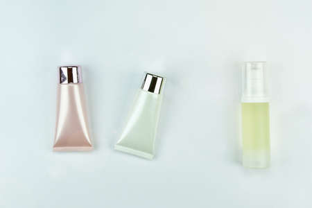 Cosmetic bottle container on white background, Blank label for branding mock-up.の写真素材