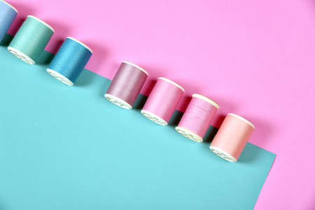 Thread rolls, Group of colorful thread on sewing desk, Craft, sewing and needlework concept.