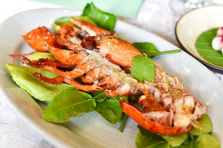Lobster steamed with asian herb, Thai cooking style fusion food, Shellfish seafood salad with spicy...
