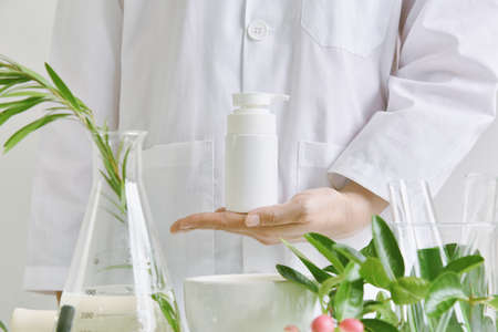 Natural skin care beauty products, Natural organic botany extraction and scientific glassware, Blank...