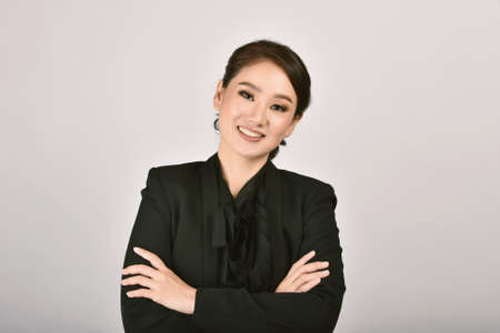 Confident business asian woman isolated in studio shot, Portrait of professional working people with...